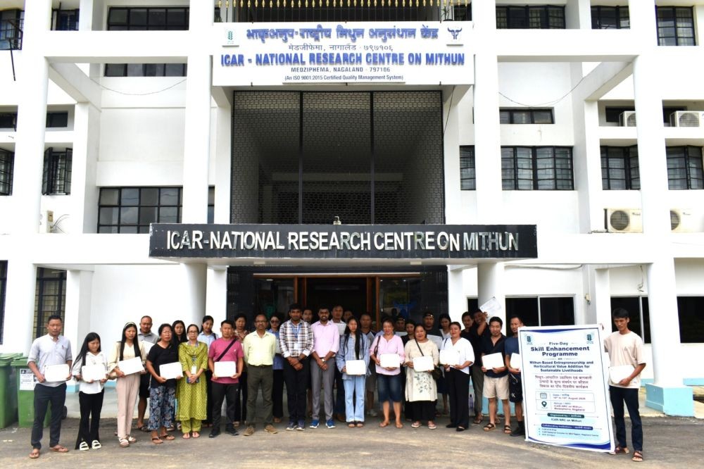 Officials along with the participants during the training programme held at the ICAR-National Research Centre on Mithun (ICAR-NRCM), Medziphema on August 14.